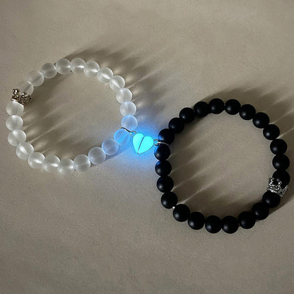 Handmade Beaded Bracelet – Glow In Dark Couple Charm Crown Wristband