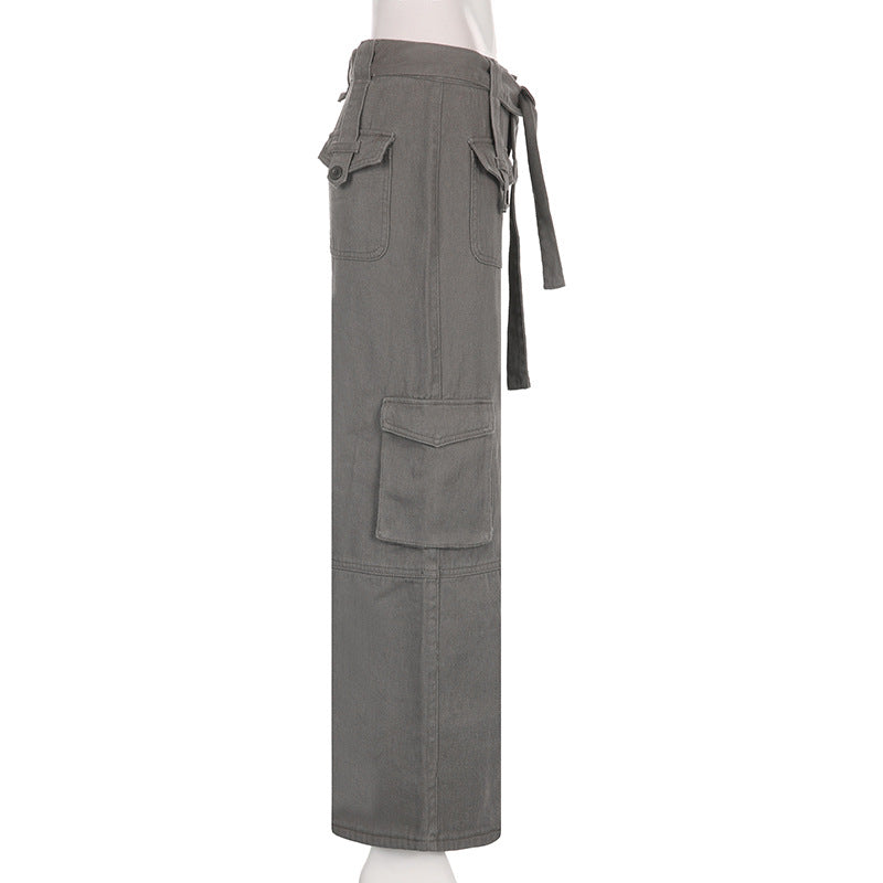 Workwear Jeans Women - Vintage Multi Pocket Denim High Waist Casual Pants