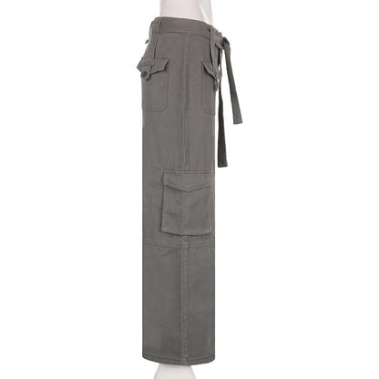 Workwear Jeans Women - Vintage Multi Pocket Denim High Waist Casual Pants