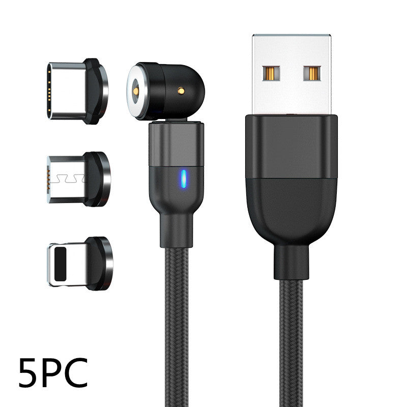 5-piece magnetic charging cable set with USB-A and three magnetic connector tips for Type-C, Micro USB, and Lightning