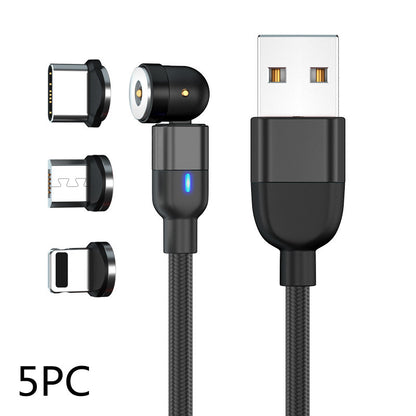 5-piece magnetic charging cable set with USB-A and three magnetic connector tips for Type-C, Micro USB, and Lightning