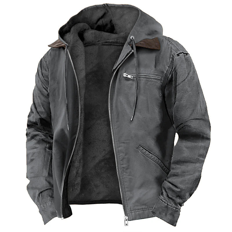 Winter Hooded Coat | Men's Casual Fleece Jacket With Pockets | Warm Zip-Up Outerwear