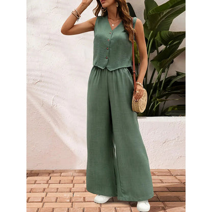 Women's Two Piece Outfits – Crop Vest Blazer & Wide Leg Pants Matching Suit Sets