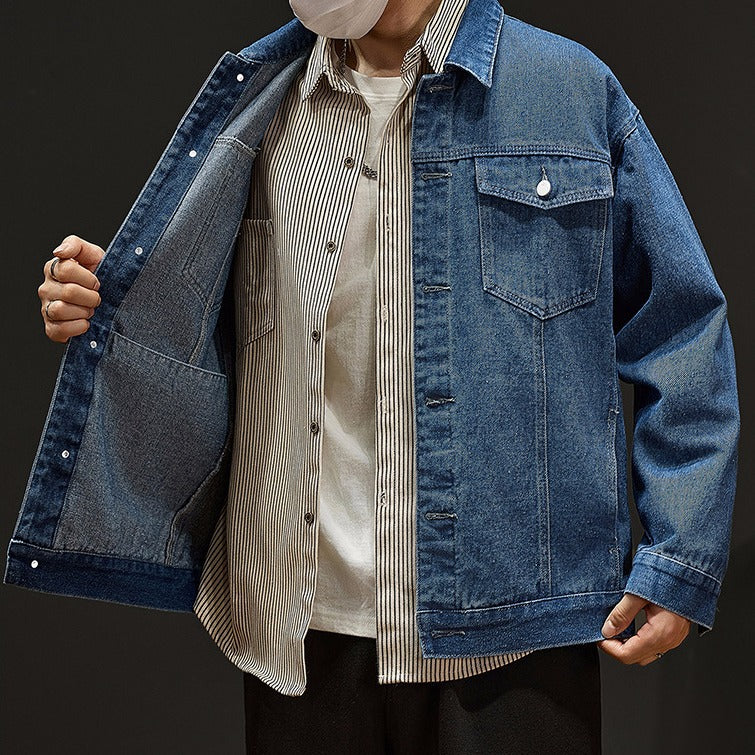 Denim Jacket Men | Classic Blue Cotton Coat With Size Stick Pocket