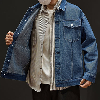 Denim Jacket Men | Classic Blue Cotton Coat With Size Stick Pocket