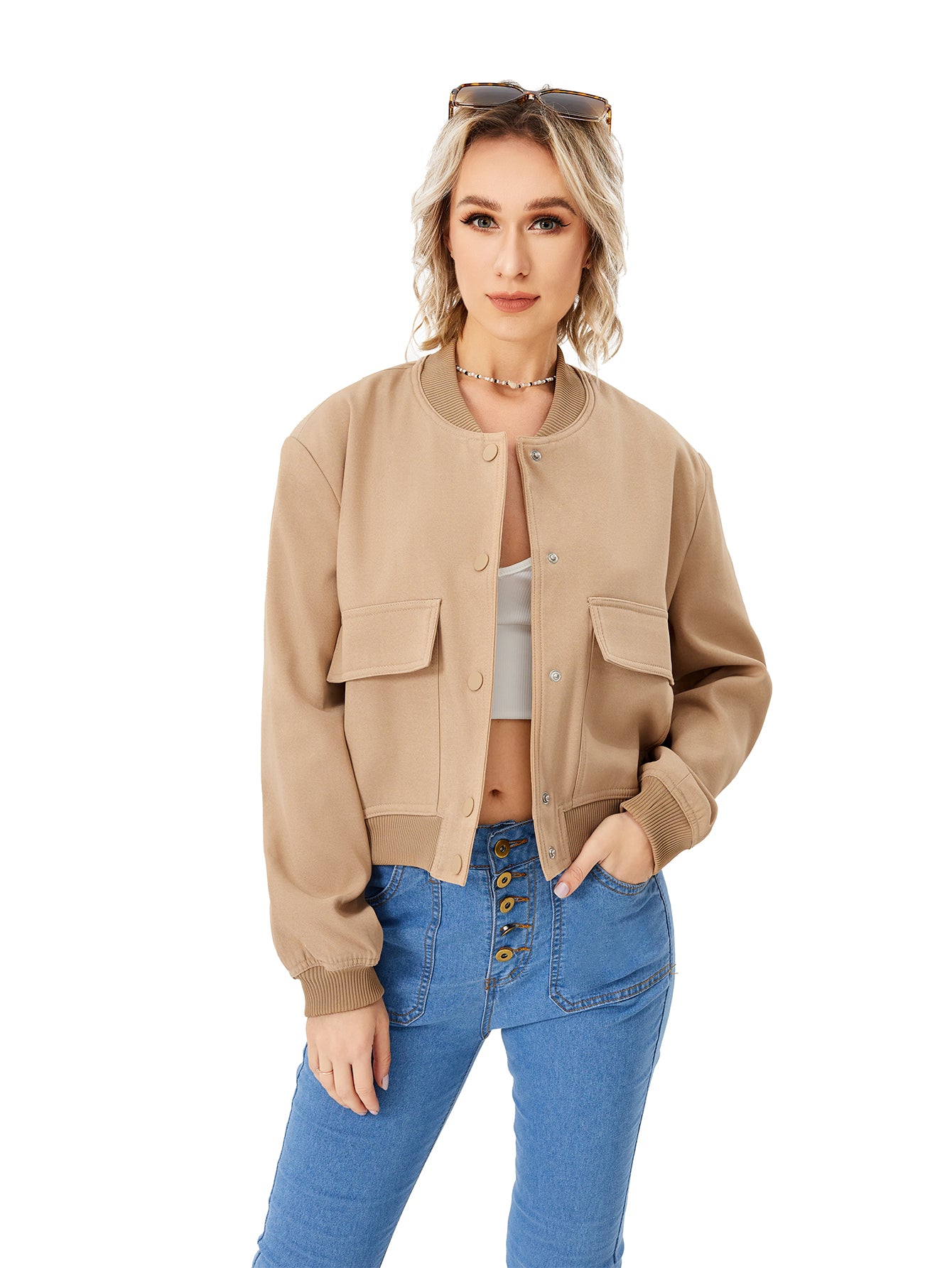 Lightweight Bomber Jacket | Cropped Casual Varsity Jacket With Pockets