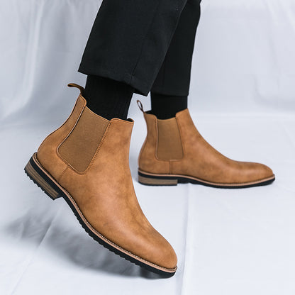 Men's Leather Boots | Plus Size High Top British Chelsea Boots With Rubber Sole