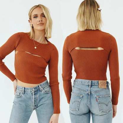 Women's Solid Color Versatile Slim Layering Short Long Sleeve Knit Sweater