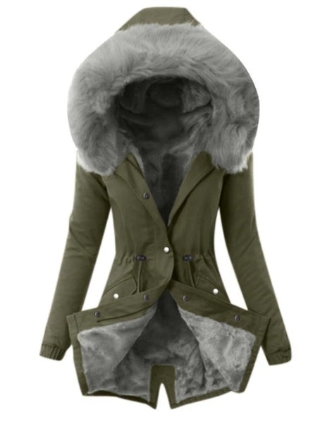 Hooded Plush Jacket – Cozy Women's Winter Jacket With Drawstring Hoodie
