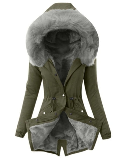 Hooded Plush Jacket – Cozy Women's Winter Jacket With Drawstring Hoodie