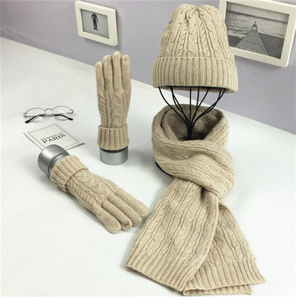 Warm Hat Scarf Set – Unisex Winter Accessory Set With Soft Cotton Gloves