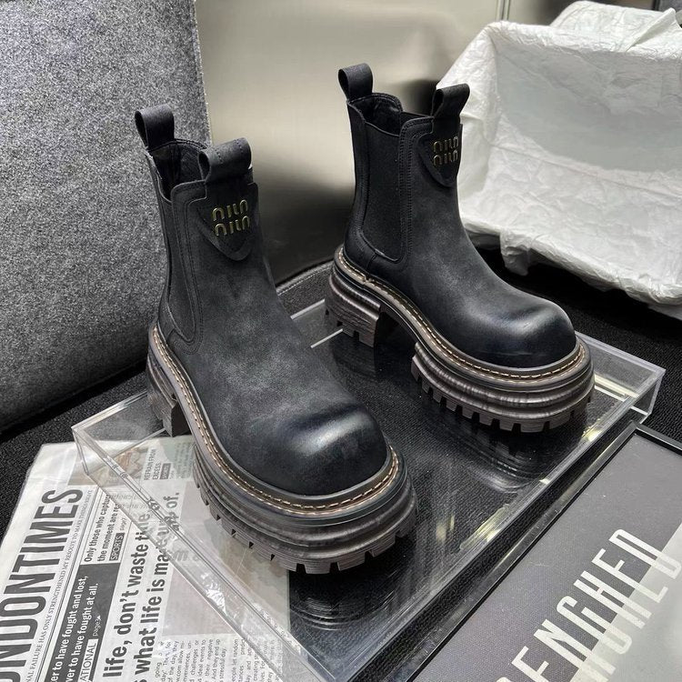 Retro Chunky Heel Boots | British Style Casual Women's Footwear | Comfortable Autumn Shoes