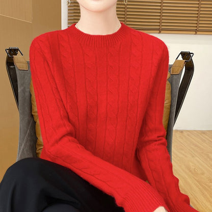 Twist Sweater Knit Vintage Round Neck Base Shirt