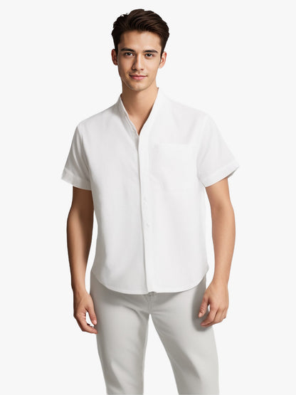 Breathable Cotton Shirt - Mens Summer Shirt With Lapel Collar, Lightweight Tee
