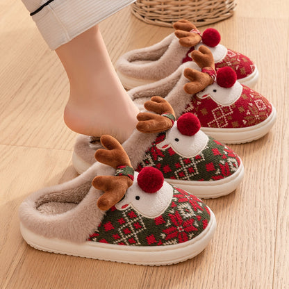 Women's Cotton Slippers – Plush Non Slip Christmas Elk Footwear With PVC Sole