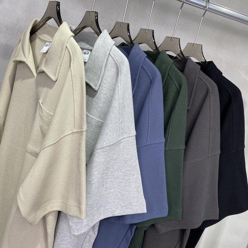 Casual Short Sleeve Men's Simple Lapel Shirt - Loose Fit Cotton Pullover