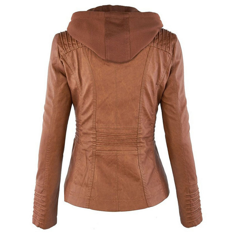 Detachable Hooded Jacket - Casual PU Leather Coat With Pockets, Long Sleeve