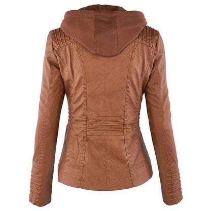 Detachable Hooded Jacket - Casual PU Leather Coat With Pockets, Long Sleeve