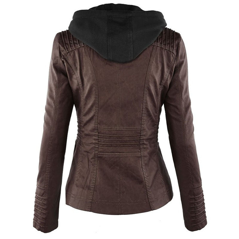 Detachable Hooded Jacket - Casual PU Leather Coat With Pockets, Long Sleeve