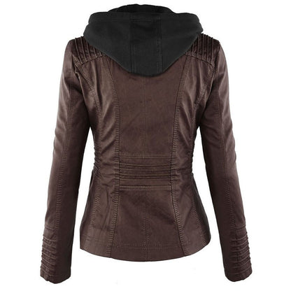 Detachable Hooded Jacket - Casual PU Leather Coat With Pockets, Long Sleeve