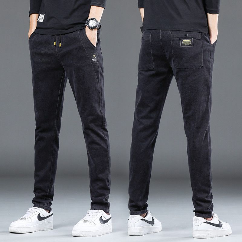 Denim Stretch Trousers - Men's Casual Pants With Elastic Waist & Slim Fit