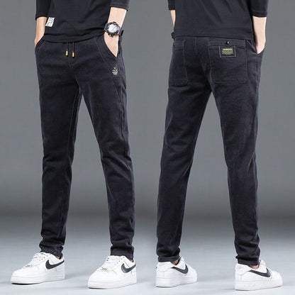Denim Stretch Trousers - Men's Casual Pants With Elastic Waist & Slim Fit