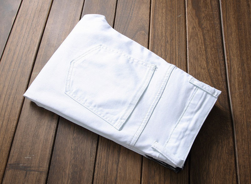 Men's Jeans - Straight Leg Cotton Denim Trousers With Zipper Fly