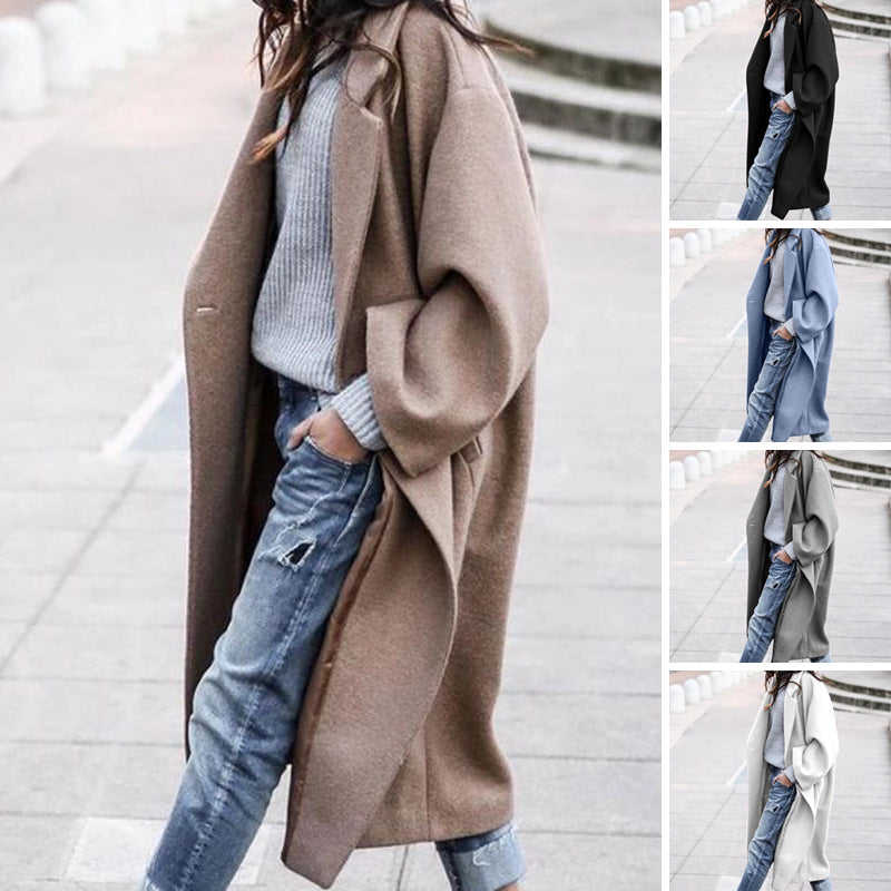 Long Woolen Jacket – Stylish Casual Lapel Coat With Warm Winter Clothing