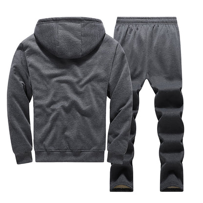 Men's Fleece Tracksuit – Thickened Hooded Long Sleeve Jogging Suit in Dark Gray