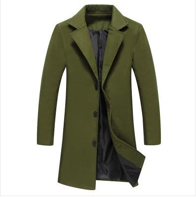 Mens Woolen Coat - Casual Business Medium Length Solid Color Outerwear