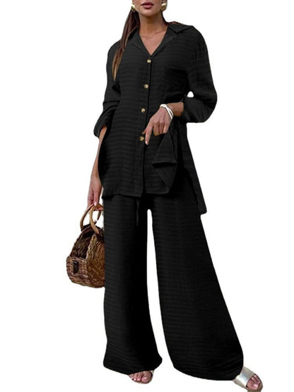 Women Casual Pants Suit - 2 Piece Nylon Fabric Set With Stylish Pocket Design