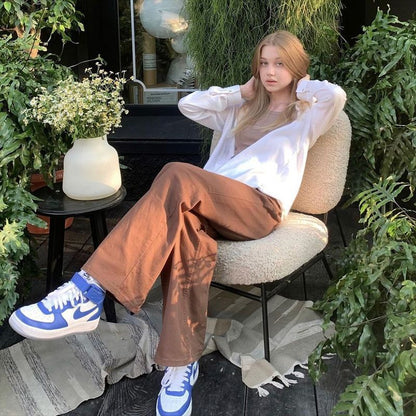 Brown Jeans | Retro Denim Pants | High Waist Straight Leg Trousers