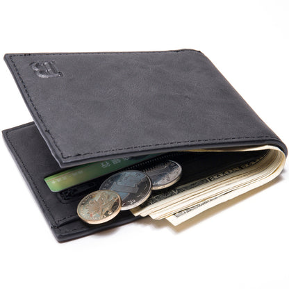 Men Wallet Slim - PU Leather Compact Zipper Coin Bag Money Clip Wallet