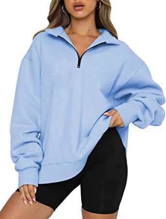 Women Zip Sweatshirt - Loose Pullover With Turndown Collar | Casual Tops