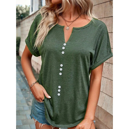 V Neck Blouse - Summer Tops With Button Design & Loose Fit Shirt