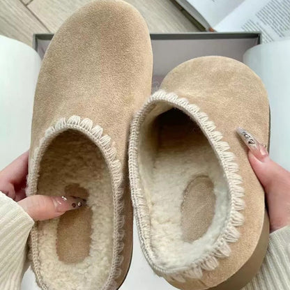 Fleece Lined Slippers | Women's Closed Toe Platform Shoes With Non Slip Sole