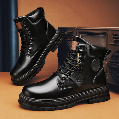 Mens Biker Boots High Top Casual Work Boots With Durable Rubber Sole