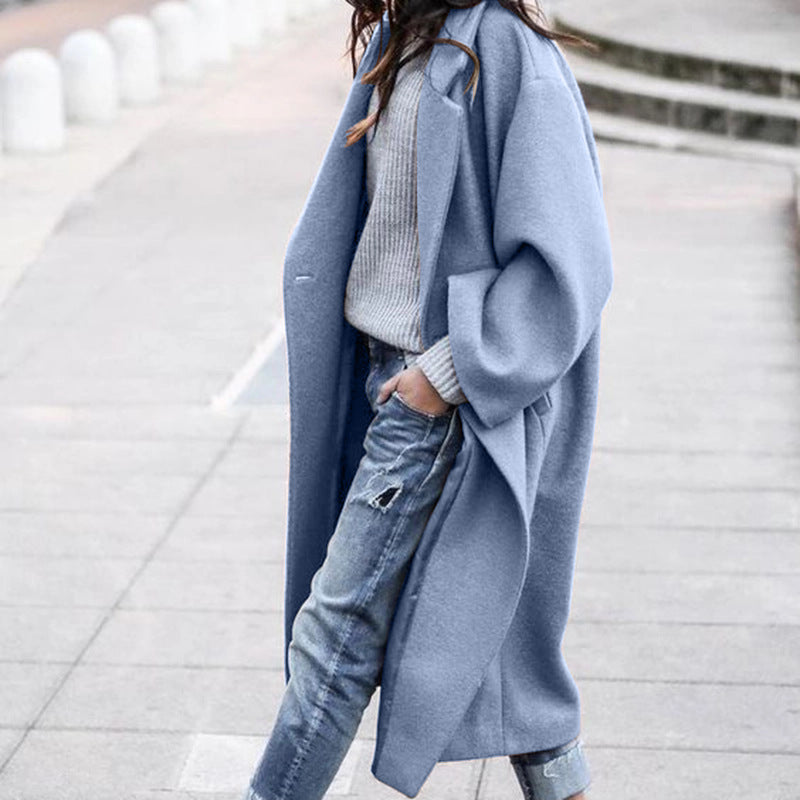 Long Woolen Jacket – Stylish Casual Lapel Coat With Warm Winter Clothing