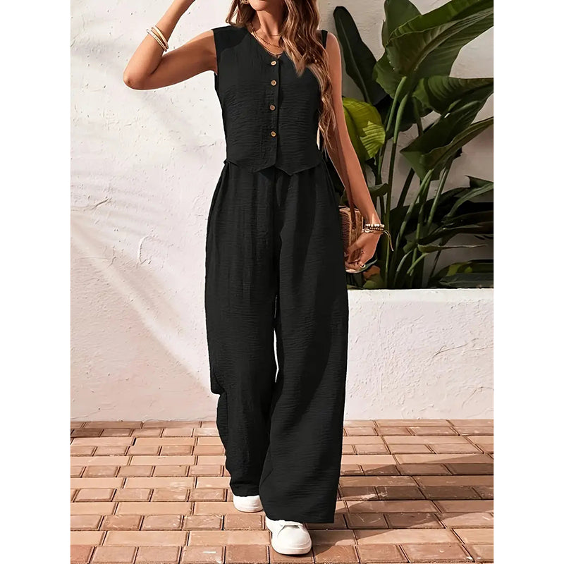 Women's Two Piece Outfits – Crop Vest Blazer & Wide Leg Pants Matching Suit Sets