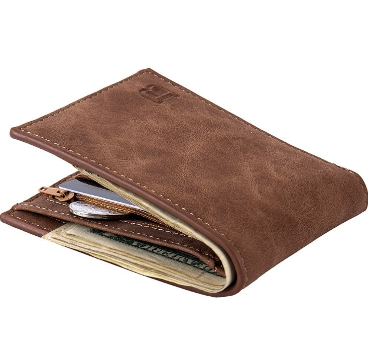 Men Wallet Slim - PU Leather Compact Zipper Coin Bag Money Clip Wallet