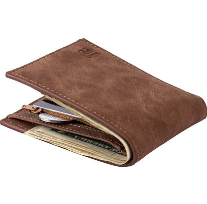 Men Wallet Slim - PU Leather Compact Zipper Coin Bag Money Clip Wallet