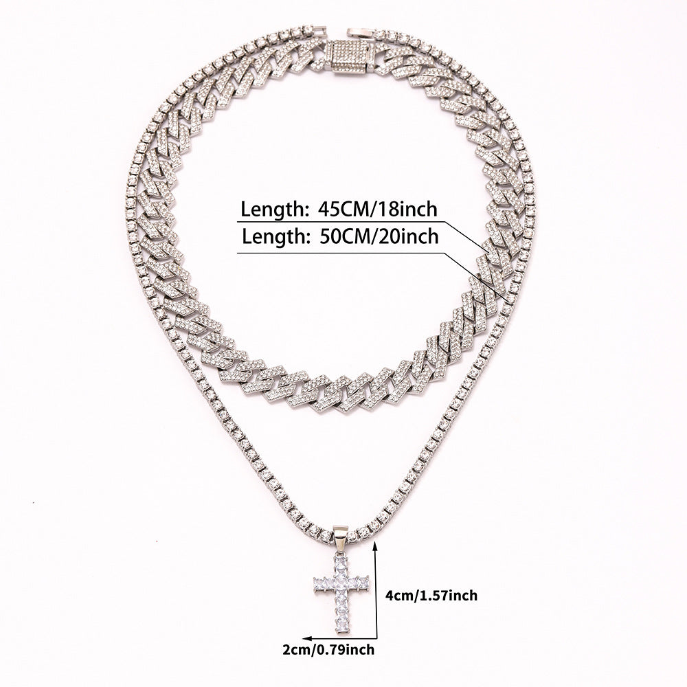 Cross Pendant Necklace | Cuban Link Chain Iced Out Rhinestone Jewelry For Men & Women