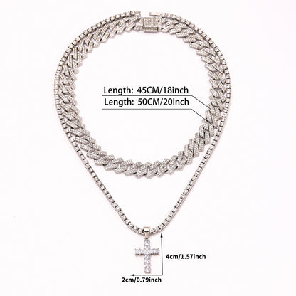 Cross Pendant Necklace | Cuban Link Chain Iced Out Rhinestone Jewelry For Men & Women