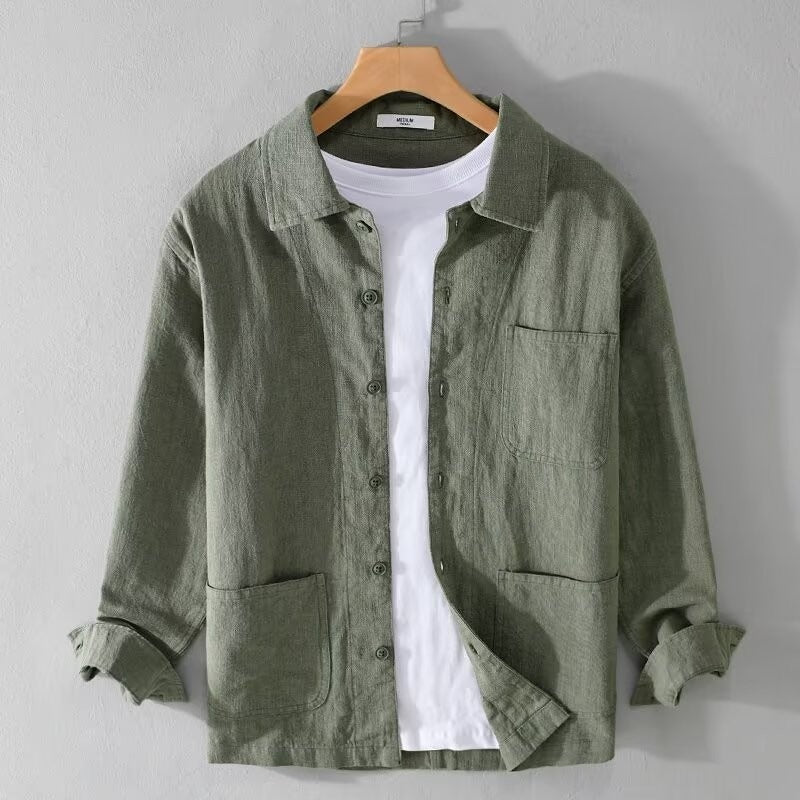 Men's Linen Coat Casual Cotton Linen Blend | Long Sleeve Loose Fit Jacket
