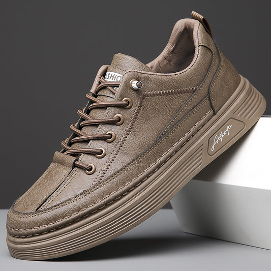 Brown leather casual men's sneaker with lace-up design and stitched detailing