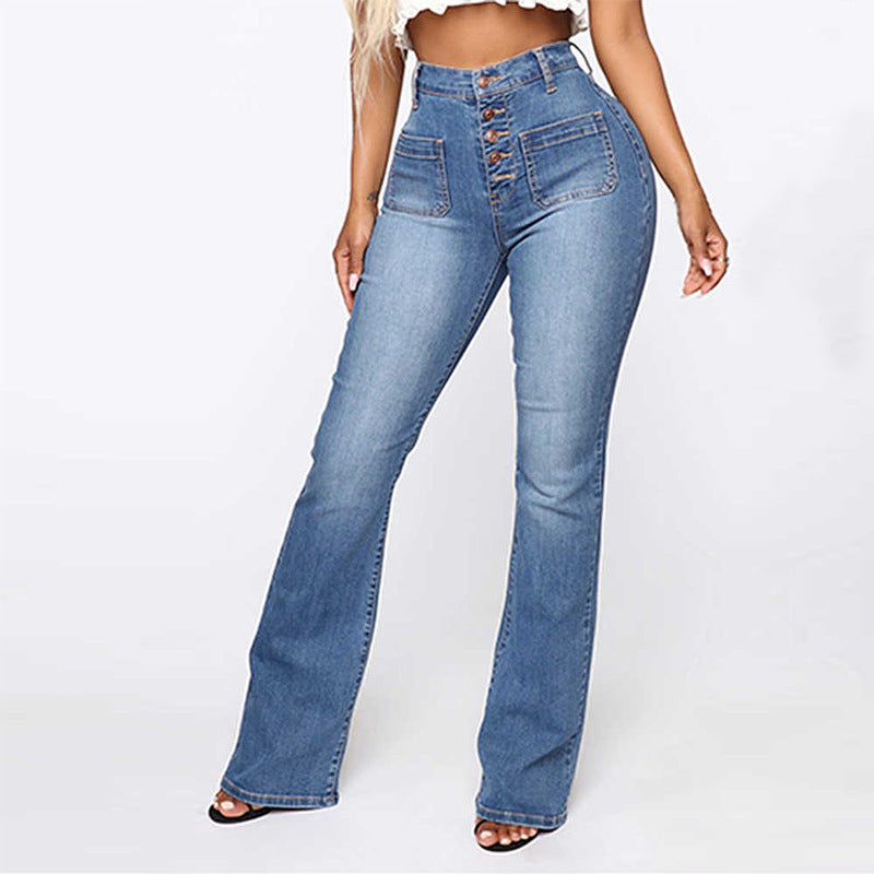 Plus Size Jeans - High Waist Denim With Patch Pockets | Comfortable Cotton Fabric