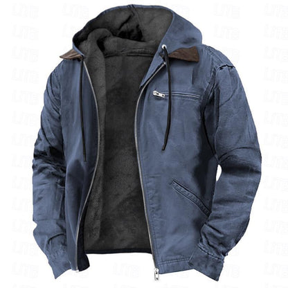 Winter Hooded Coat | Men's Casual Fleece Jacket With Pockets | Warm Zip-Up Outerwear
