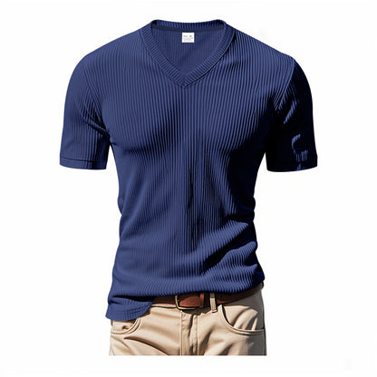 Loose Men's V-Neck Shirt - Casual Polyester Short Sleeve Pullover Tee for Summer