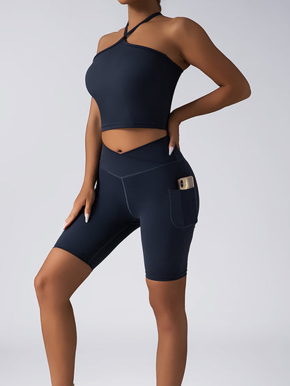 Womens Lounge Sets - Ribbed Two Piece Sets With High Waist Shorts & Pockets