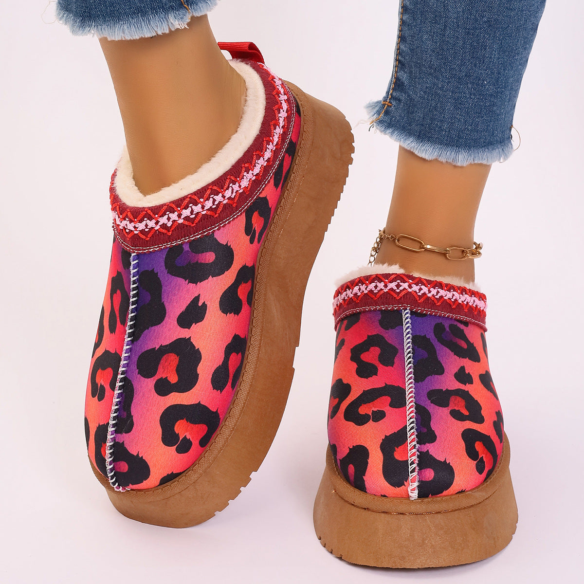 Women's Winter Ankle Boots | Plush Lined Slippers | Cartoon Print Comfort